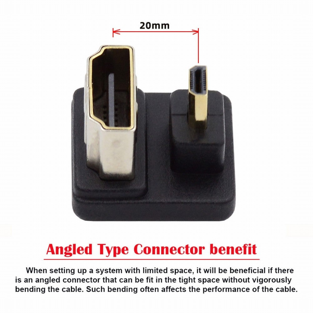 Micro HDMI 1.4 Male Type-D to HDMI Female Port Savers 360 Degree Down Opposite U Shape Back Angled Extension Adapter Converter HD-020-DN