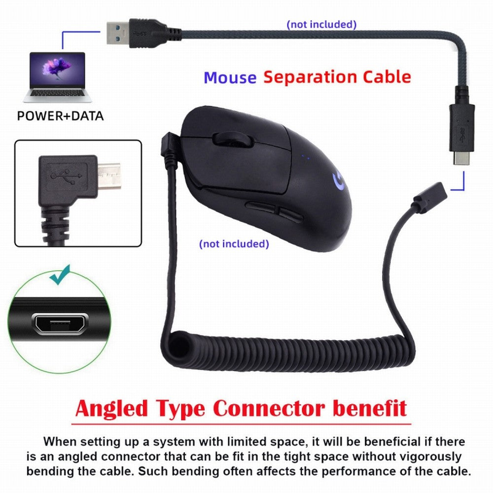 Stretch Coiled USB-C Keyboard Mouse Cable for Gaming Keyboard Micro USB Male to Type-C Female Extension Cable Power & Data UC-133-MMCF