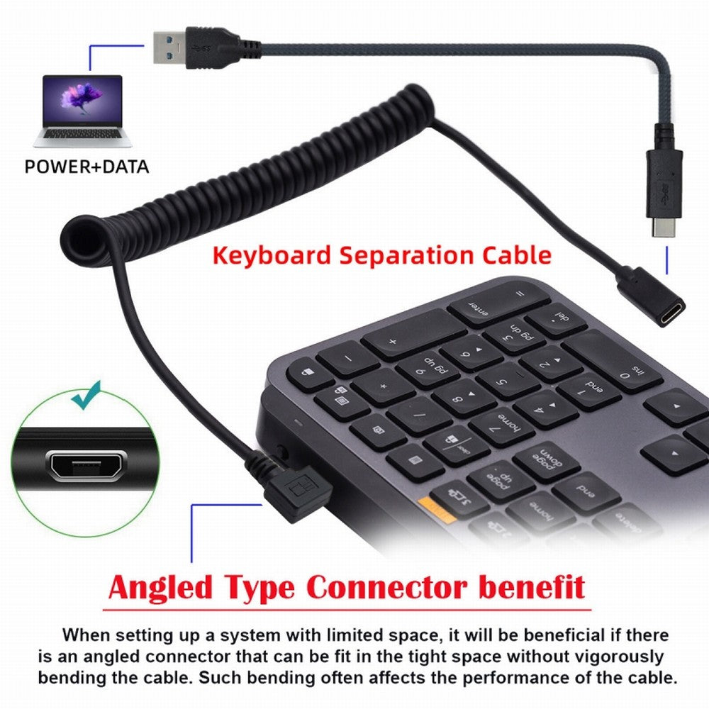 Stretch Coiled USB-C Keyboard Mouse Cable for Gaming Keyboard Micro USB Male to Type-C Female Extension Cable Power & Data UC-133-MMCF
