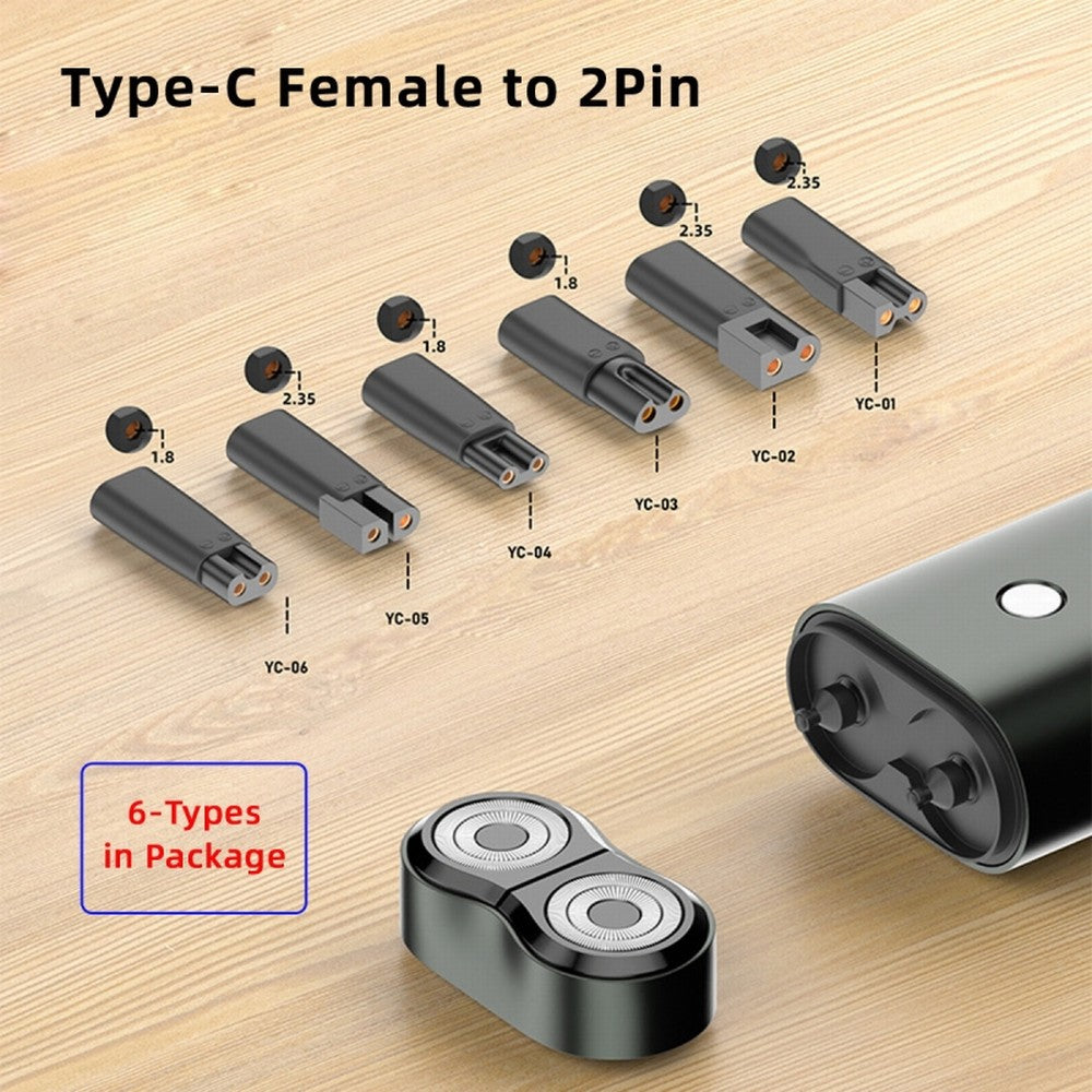 6pcs/set USB-C Female to 2Pin DC 5V Power Charge Adapter for Electric Hair Clipper Beard Trimmers Shavers Beauty Instruments UC-150
