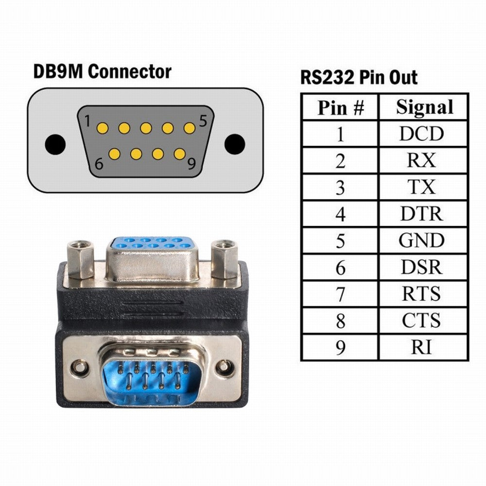 Up Angled 90 Degree RS232 D-Sub 9Pin Male Screw Type to Female Nut Type Extension Adapter DB-001-UP