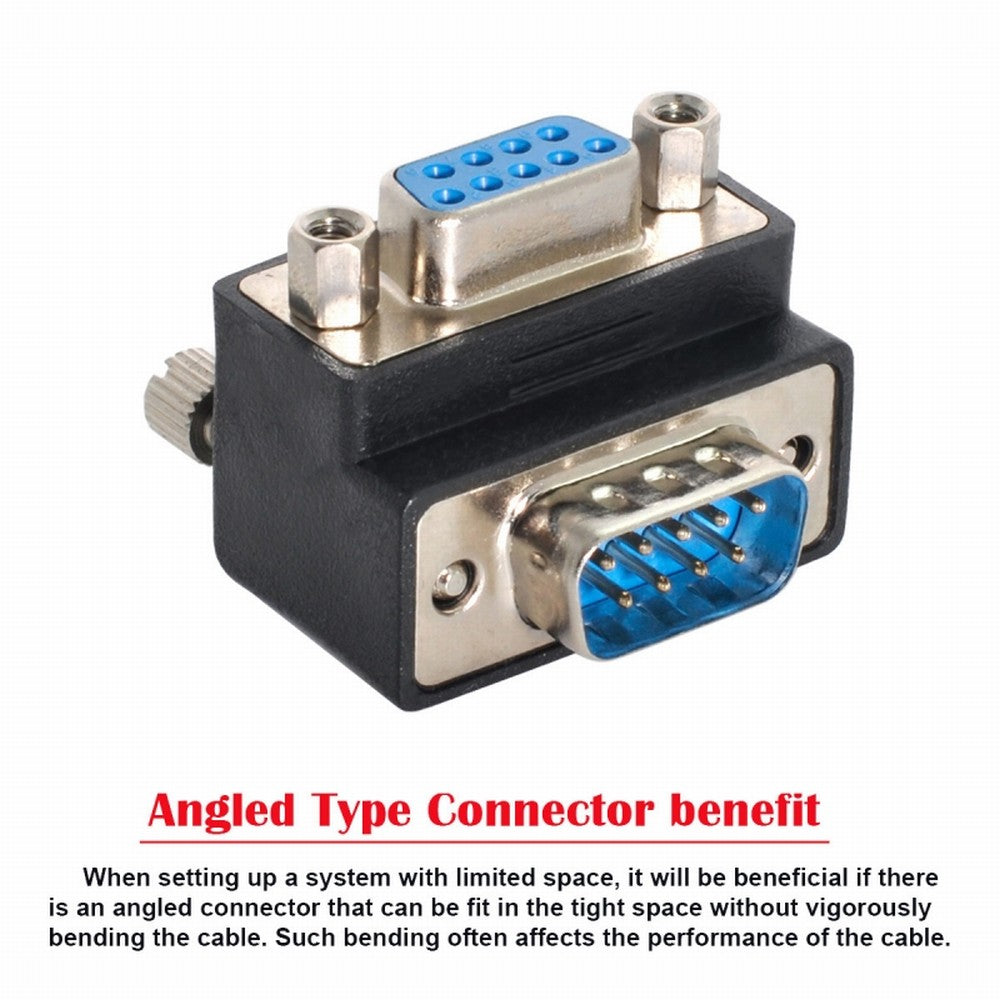 Up Angled 90 Degree RS232 D-Sub 9Pin Male Screw Type to Female Nut Type Extension Adapter DB-001-UP