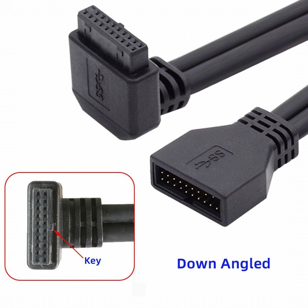 Down Angled USB 3.0 20Pin 19Pin Male to Female Extension 5Gbps Cable 90 Degree for Motherboard Mainboard U3-082-DN