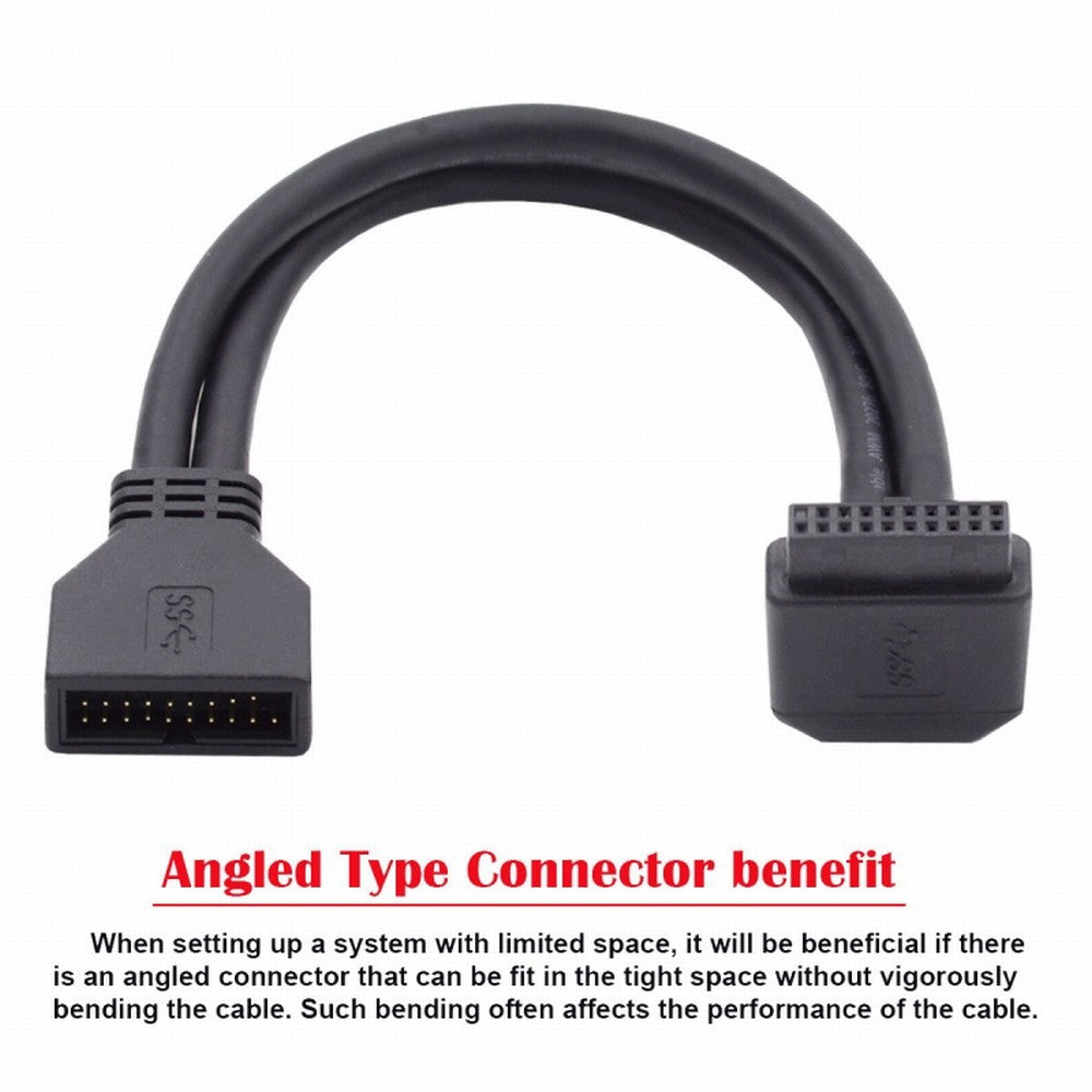 Down Angled USB 3.0 20Pin 19Pin Male to Female Extension 5Gbps Cable 90 Degree for Motherboard Mainboard U3-082-DN