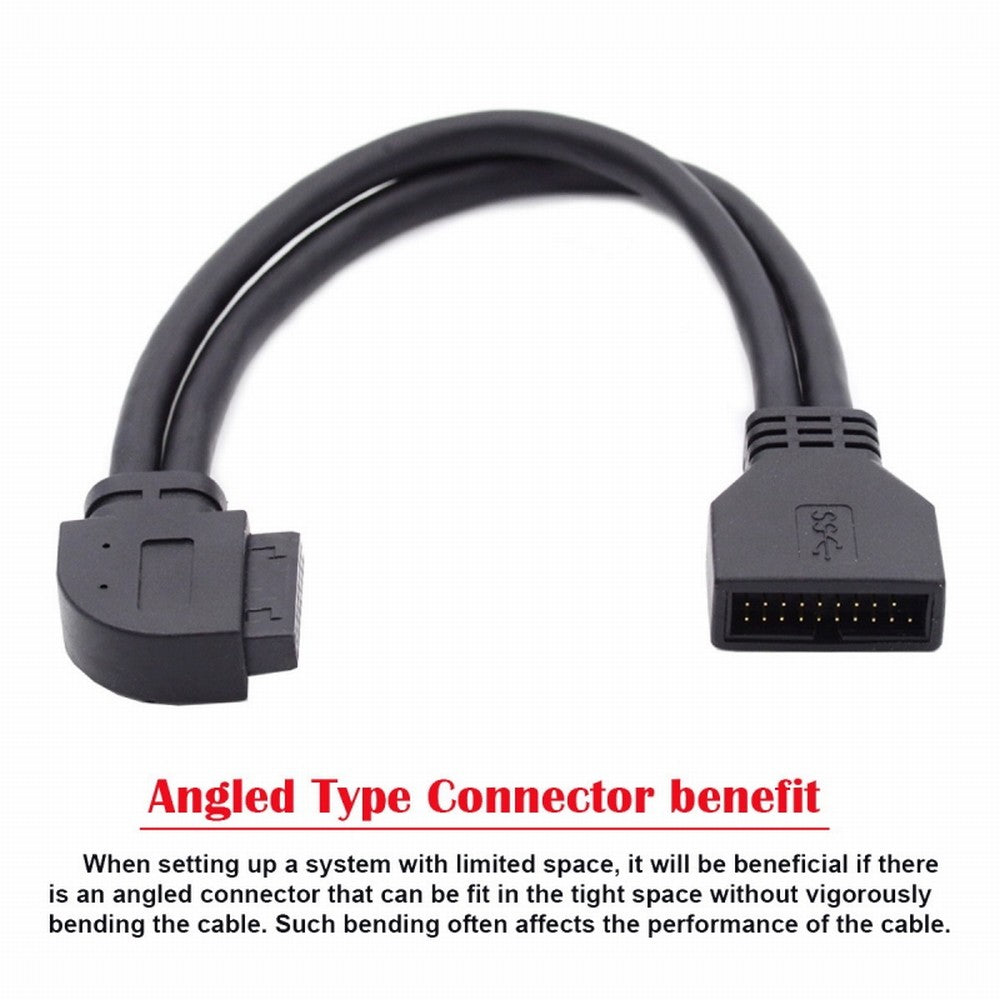 Left Angled USB 3.0 20Pin 19Pin Male to Female Extension 5Gbps Cable 90 Degree for Motherboard Mainboard U3-082-LE