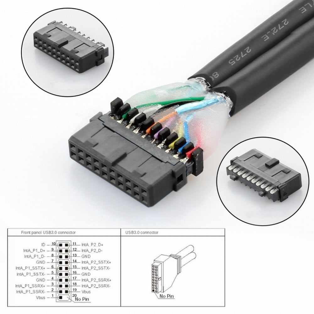 Left Angled USB 3.0 20Pin 19Pin Male to Female Extension 5Gbps Cable 90 Degree for Motherboard Mainboard U3-082-LE