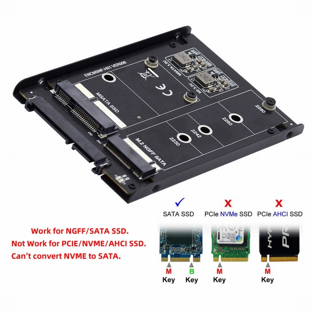 Dual MSATA NGFF B+M SSD Card JBOD Raid0 Span Bridge to 2.5inch SATA Combo HDD Disk Drive Enclosure SA-060