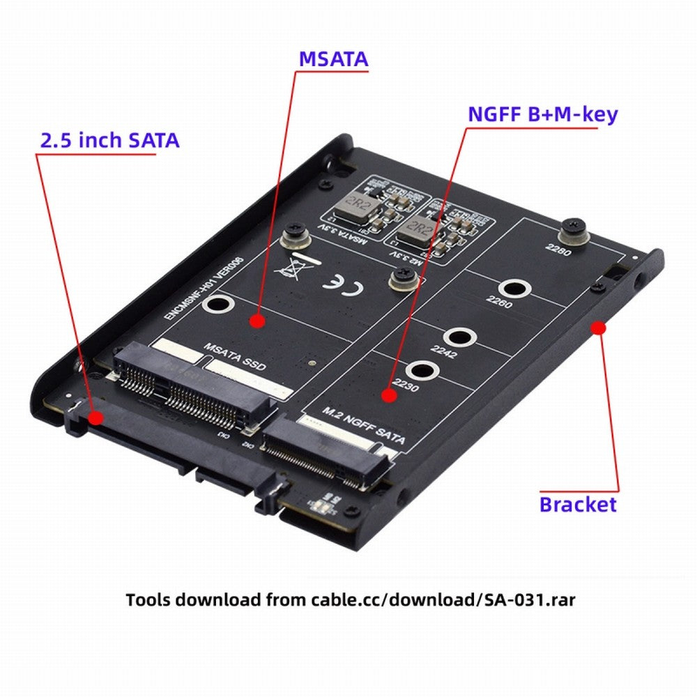 Dual MSATA NGFF B+M SSD Card JBOD Raid0 Span Bridge to 2.5inch SATA Combo HDD Disk Drive Enclosure SA-060