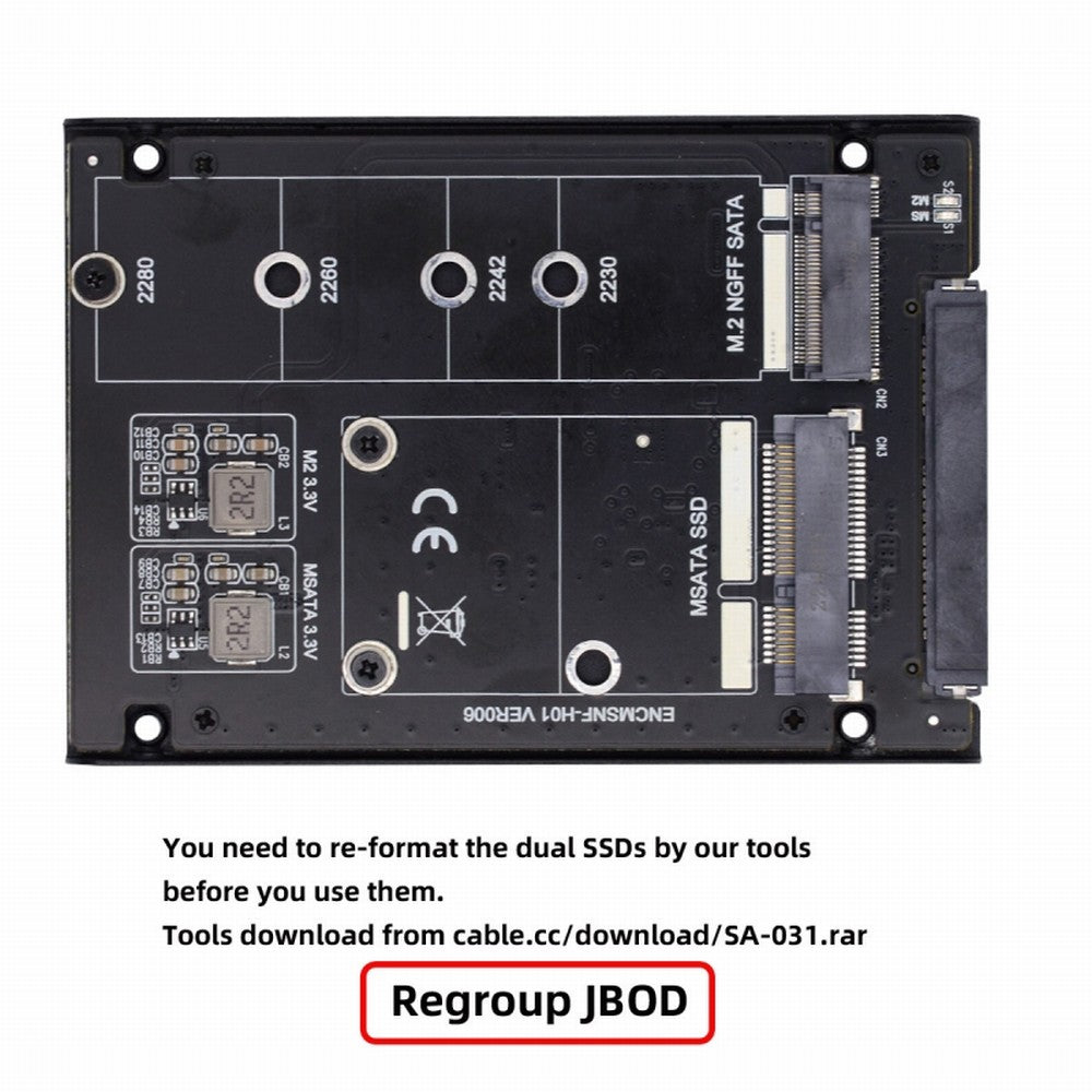 Dual MSATA NGFF B+M SSD Card JBOD Raid0 Span Bridge to 2.5inch SATA Combo HDD Disk Drive Enclosure SA-060