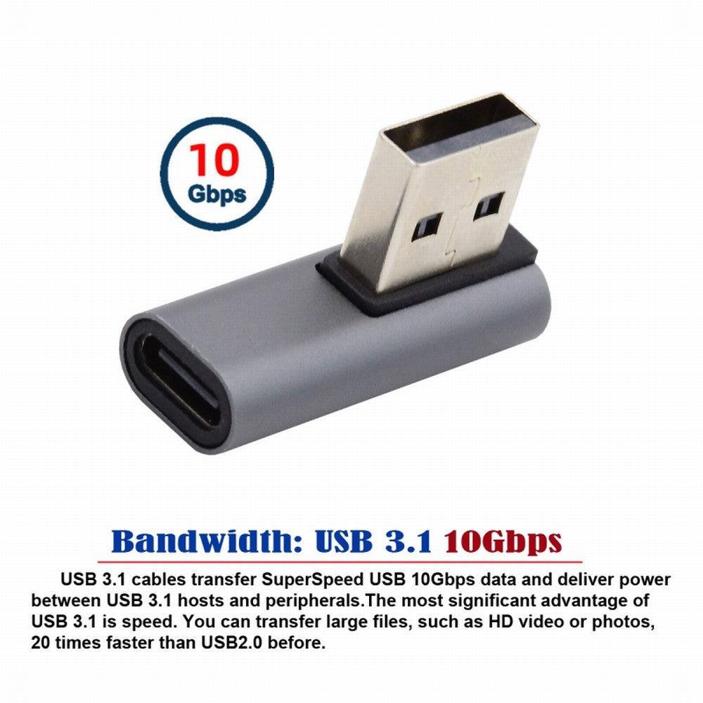USB-C Type C Female Low Profile 90 Degree Right Angled to USB 3.0 A Male Data Adapter for Laptop Desktop UC-067-RI