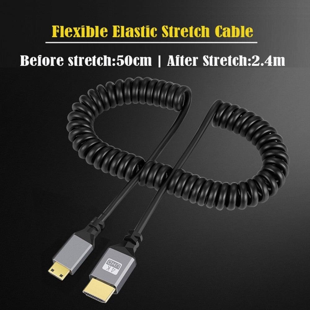 Mini HDMI 2.0 Male to HDMI Male 4K 60hz Stretch Coiled Cable Straight Connector for HDTV Computer Laptop Monitor HD-036-BK
