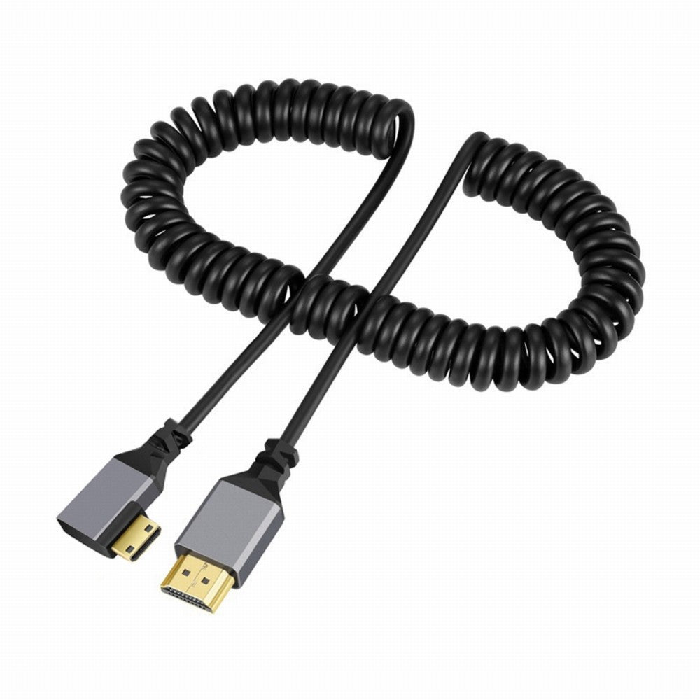 Mini HDMI 2.0 Male to HDMI Male 4K 60hz Stretch Coiled Cable Left Angled 90 Degree for HDTV Computer Laptop Monitor HD-036-LE
