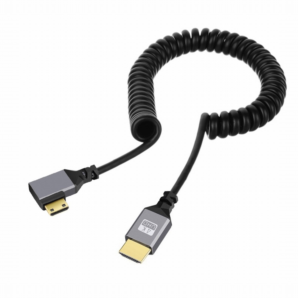 Mini HDMI 2.0 Male to HDMI Male 4K 60hz Stretch Coiled Cable Left Angled 90 Degree for HDTV Computer Laptop Monitor HD-036-LE