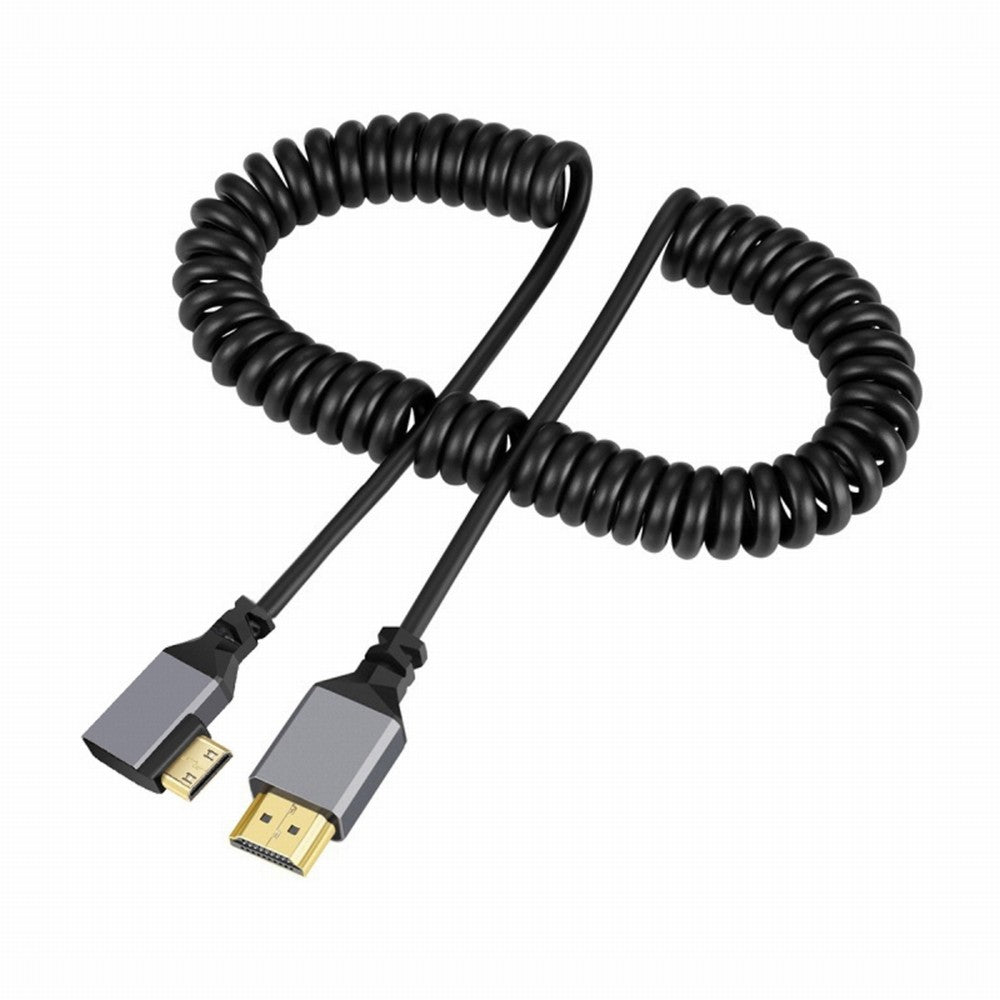 Mini HDMI 2.0 Male to HDMI Male 4K 60hz Stretch Coiled Cable Right Angled 90 Degree for HDTV Computer Laptop Monitor HD-036-RI