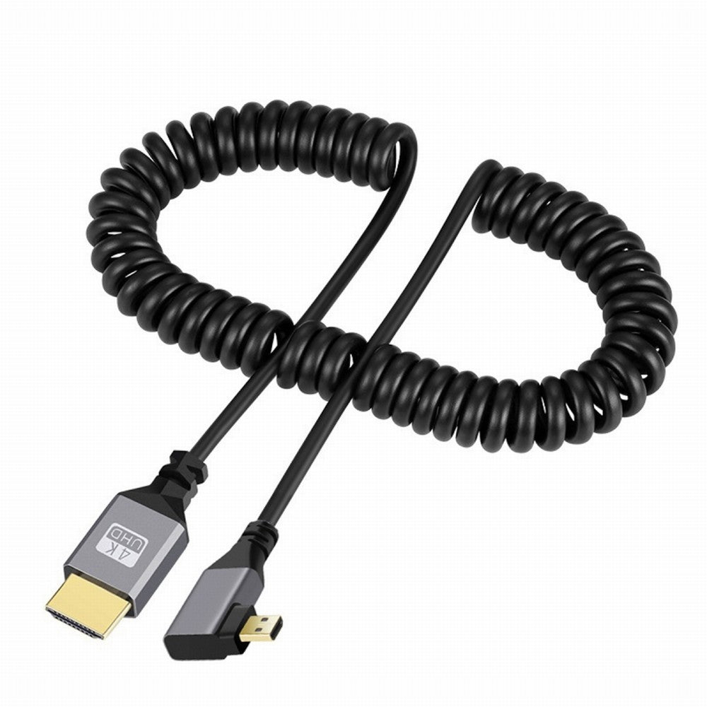 Micro HDMI 2.0 Male to HDMI Male 4K 60hz Stretch Coiled Cable Left Angled 90 Degree for HDTV Computer Laptop Monitor HD-037-LE