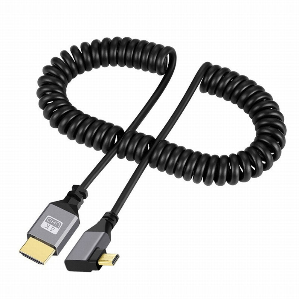 Micro HDMI 2.0 Male to HDMI Male 4K 60hz Stretch Coiled Cable Right Angled 90 Degree for HDTV Computer Laptop Monitor HD-037-RI