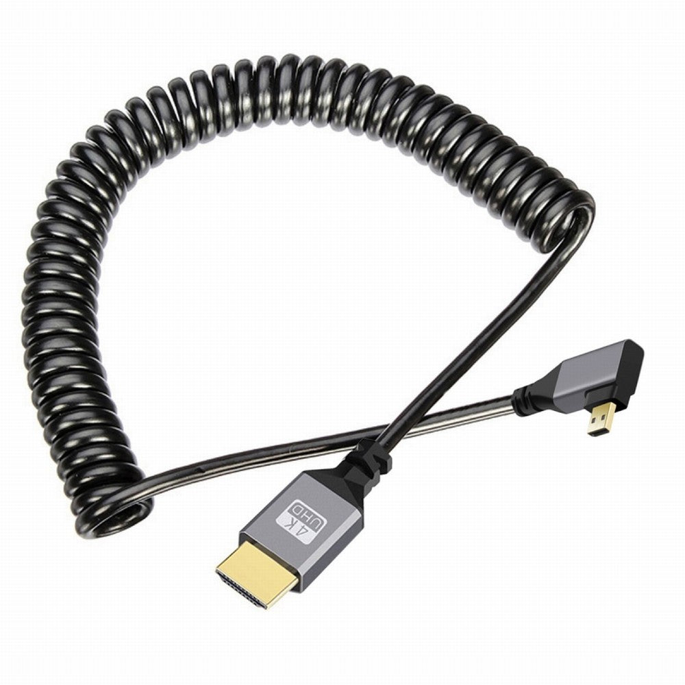 Micro HDMI 2.0 Male to HDMI Male 4K 60hz Stretch Coiled Cable Right Angled 90 Degree for HDTV Computer Laptop Monitor HD-037-RI