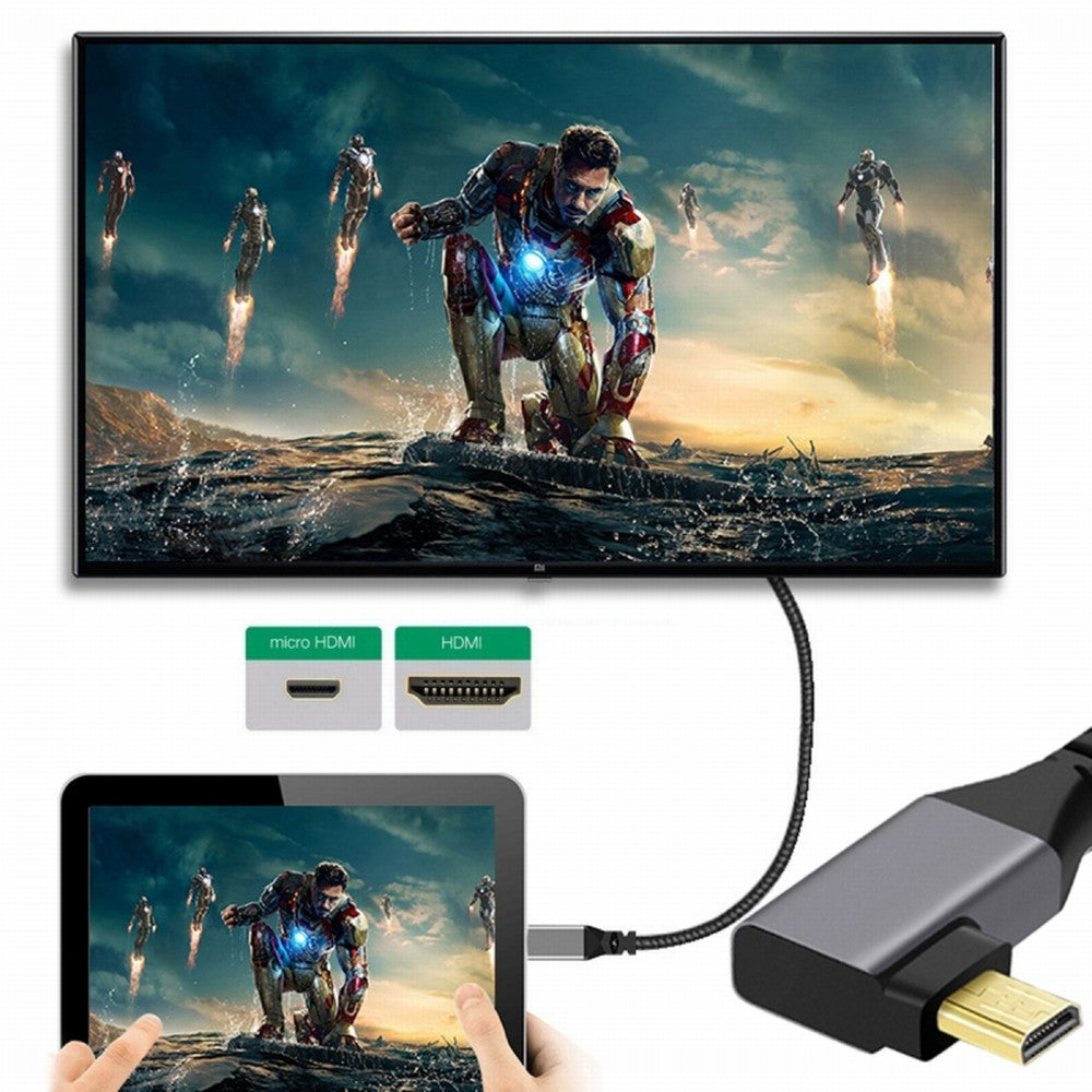 Micro HDMI 2.0 Male to HDMI Male 4K 60hz Stretch Coiled Cable Right Angled 90 Degree for HDTV Computer Laptop Monitor HD-037-RI