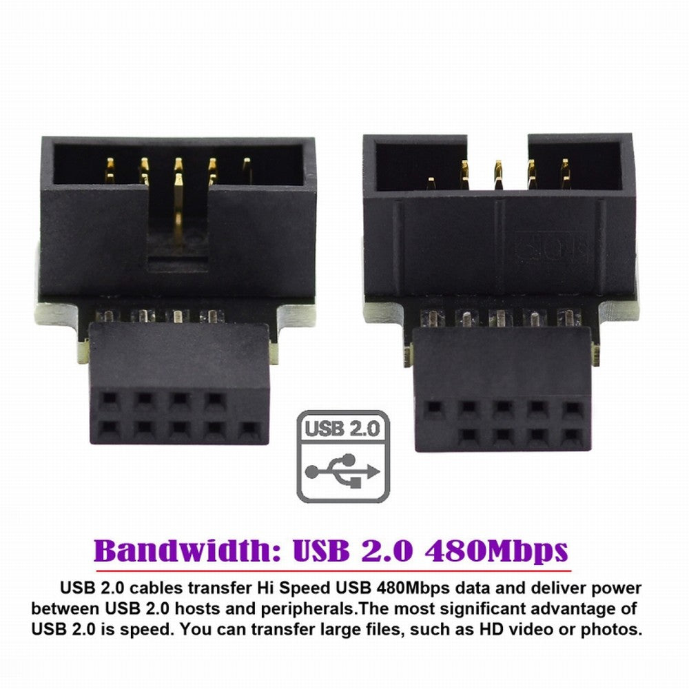 1set Down & Up Angled USB 2.0 10Pin 9Pin Header Male to Female Extension Adapter 90 Degree for Motherboard U2-052