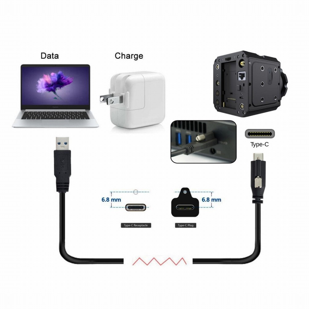 5 Meters USB 3.1 Type-C Locking Connector to Standard USB3.0 Data Cable for Camera With Panel Mount Screw UC-045-5.0M