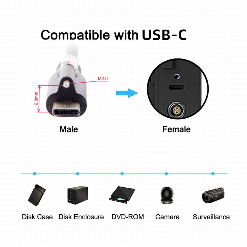 5 Meters USB 3.1 Type-C Locking Connector to Standard USB3.0 Data Cable for Camera With Panel Mount Screw UC-045-5.0M