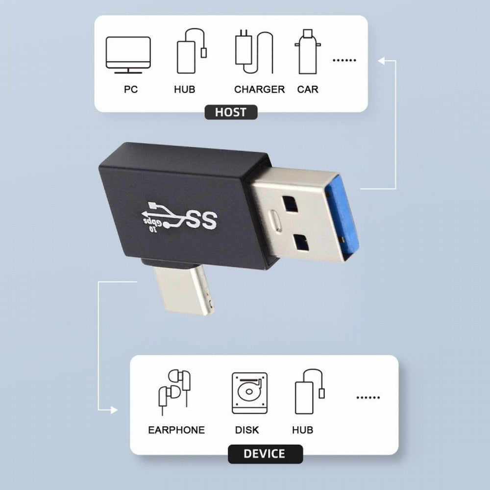 Right Angled USB3.0 Type A Male to USB 3.1 Type C Male Data 10Gbps Charge Adapter 90 Degree for Laptop Phone UC-070-TC003
