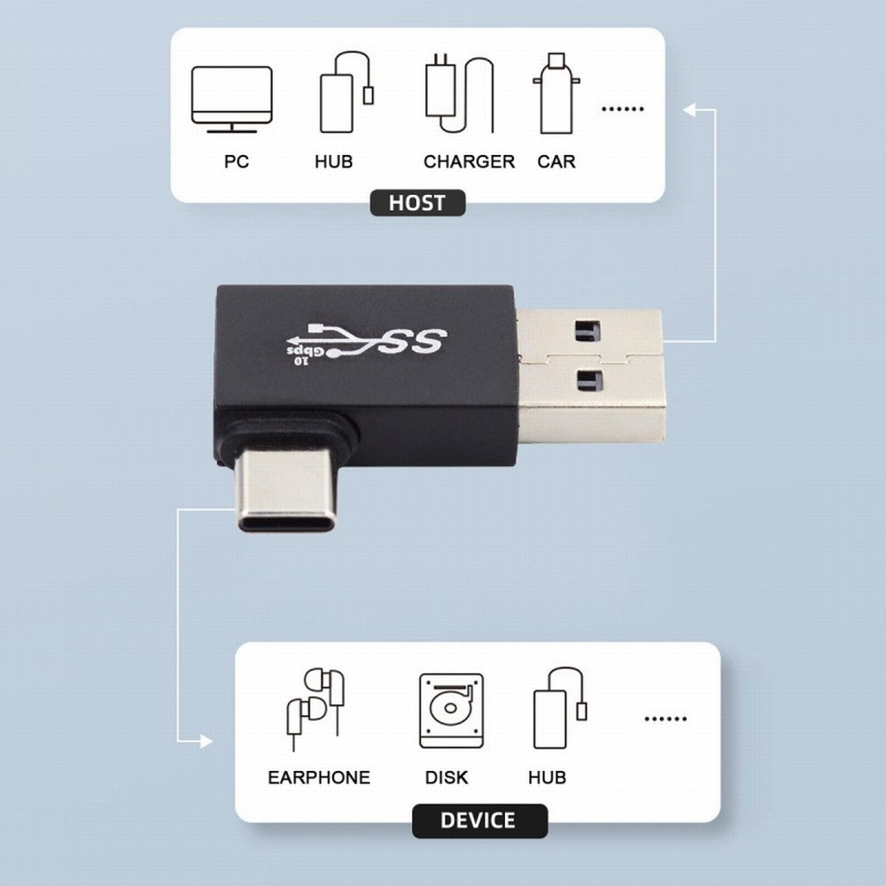 Left Angled USB3.0 Type A Male to USB 3.1 Type C Male Data 10Gbps Charge Adapter 90 Degree for Laptop Phone UC-070-TC004