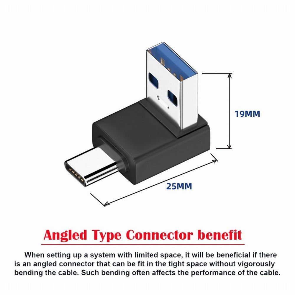 Up Angled USB3.0 Type A Male to USB 3.1 Type C Male Data 10Gbps Charge Adapter 90 Degree for Laptop Phone UC-070-TC005