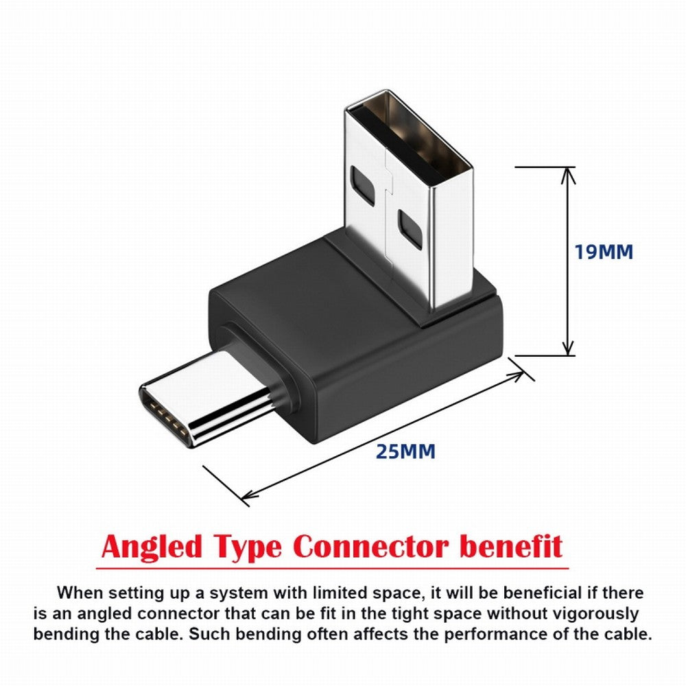 Down Angled USB3.0 Type A Male to USB 3.1 Type C Male Data 10Gbps Charge Adapter 90 Degree for Laptop Phone UC-070-TC006
