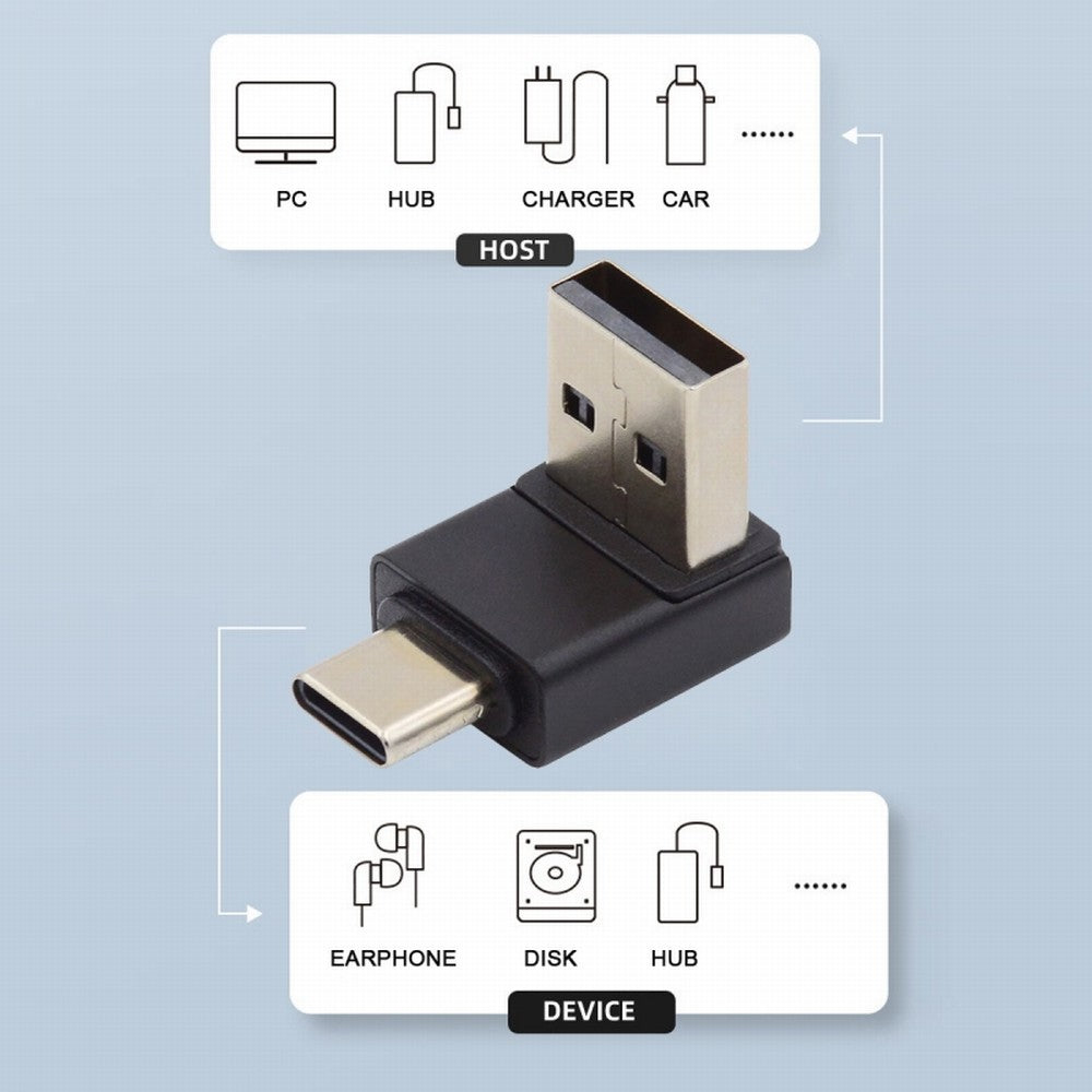 Down Angled USB3.0 Type A Male to USB 3.1 Type C Male Data 10Gbps Charge Adapter 90 Degree for Laptop Phone UC-070-TC006