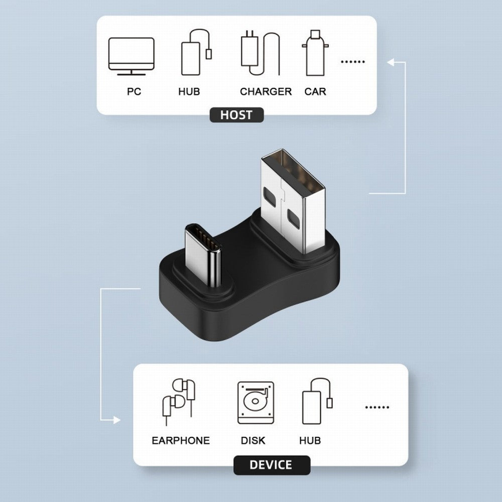 USB3.0 Type A Male to USB 3.1 Type C Male Data 10Gbps Down Opposite U Shape Back Angled Charge Adapter 90 Degree for Laptop Phone UC-070-TC008