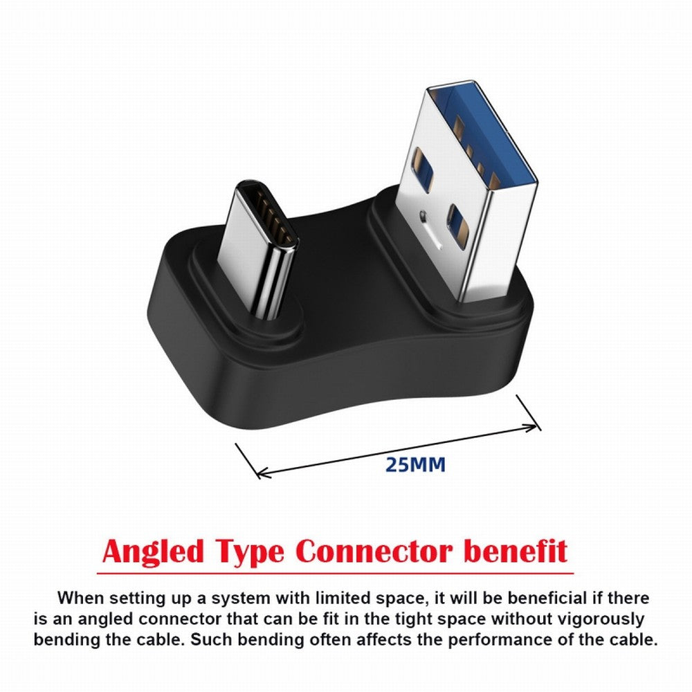 USB3.0 Type A Male to USB 3.1 Type C Male Data 10Gbps Up Opposite U Shape Back Angled Charge Adapter 90 Degree for Laptop Phone UC-070-TC007