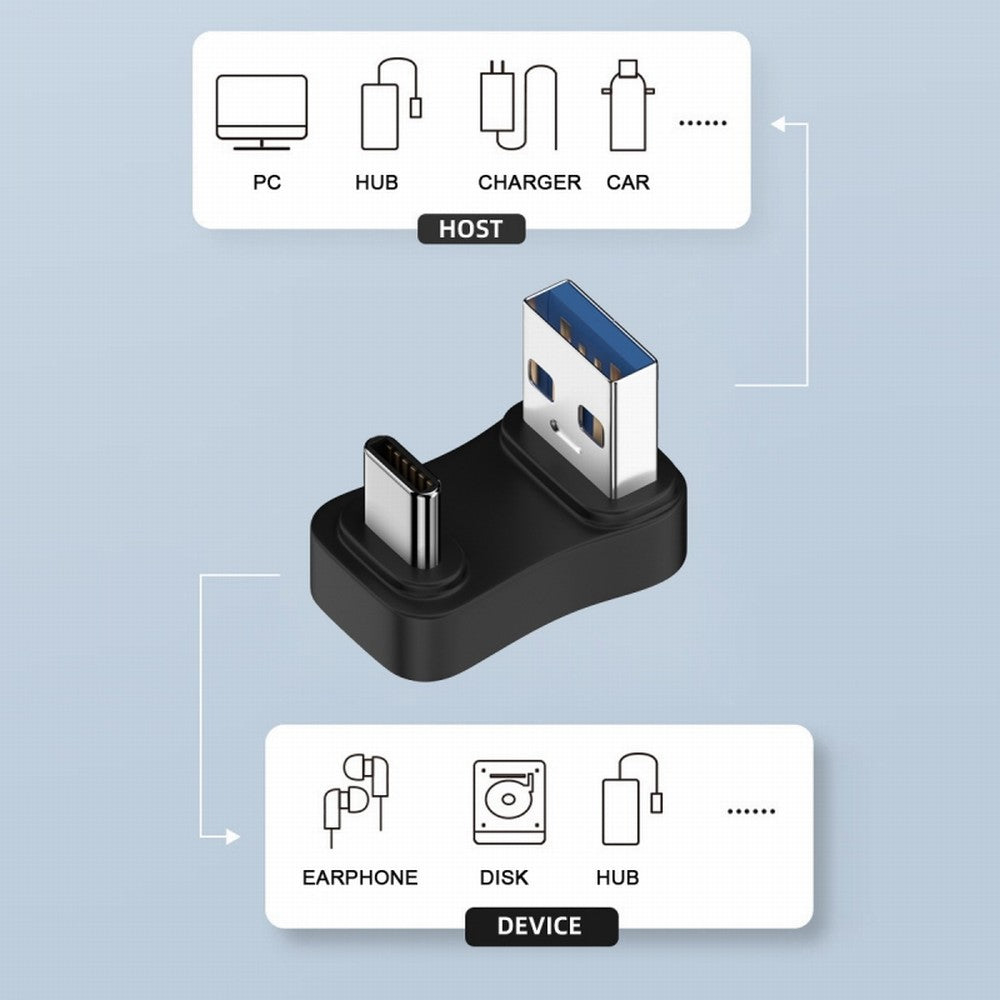 USB3.0 Type A Male to USB 3.1 Type C Male Data 10Gbps Up Opposite U Shape Back Angled Charge Adapter 90 Degree for Laptop Phone UC-070-TC007