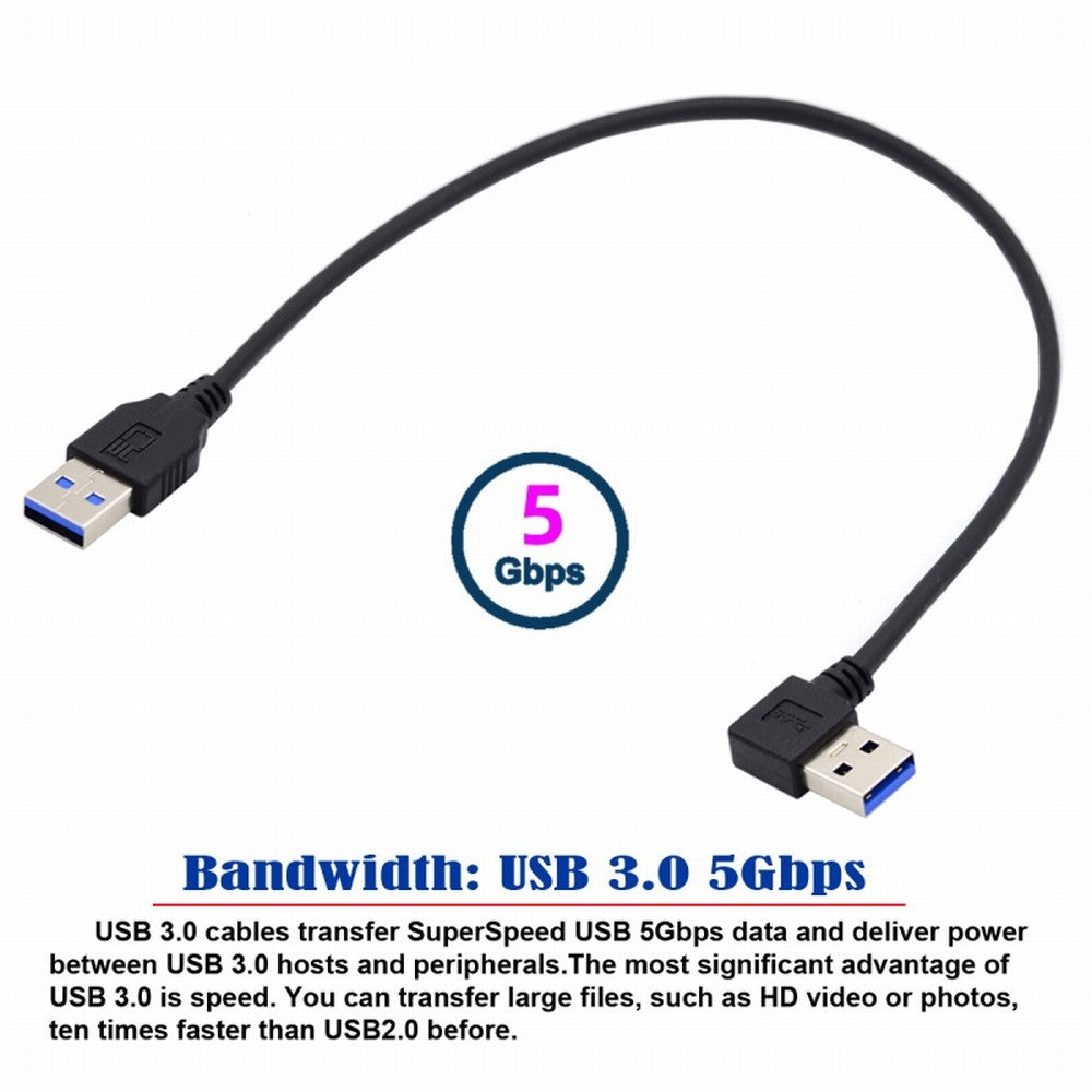 Angled USB 3.0 Type-A Male to Straight 3.0 Type-A Male Data 5Gbps Cable 90 Degree Left Angled 40cm U3-069-LE