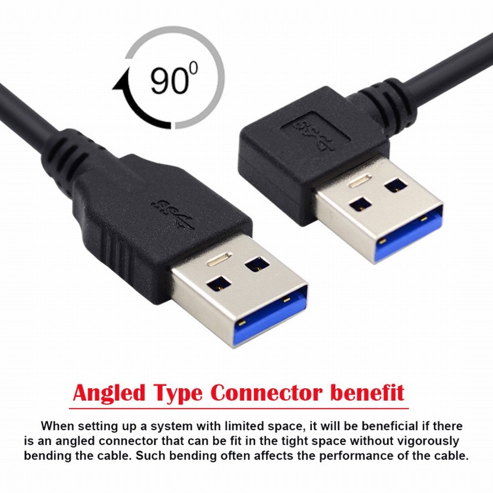 Angled USB 3.0 Type-A Male to Straight 3.0 Type-A Male Data 5Gbps Cable 90 Degree Left Angled 40cm U3-069-LE