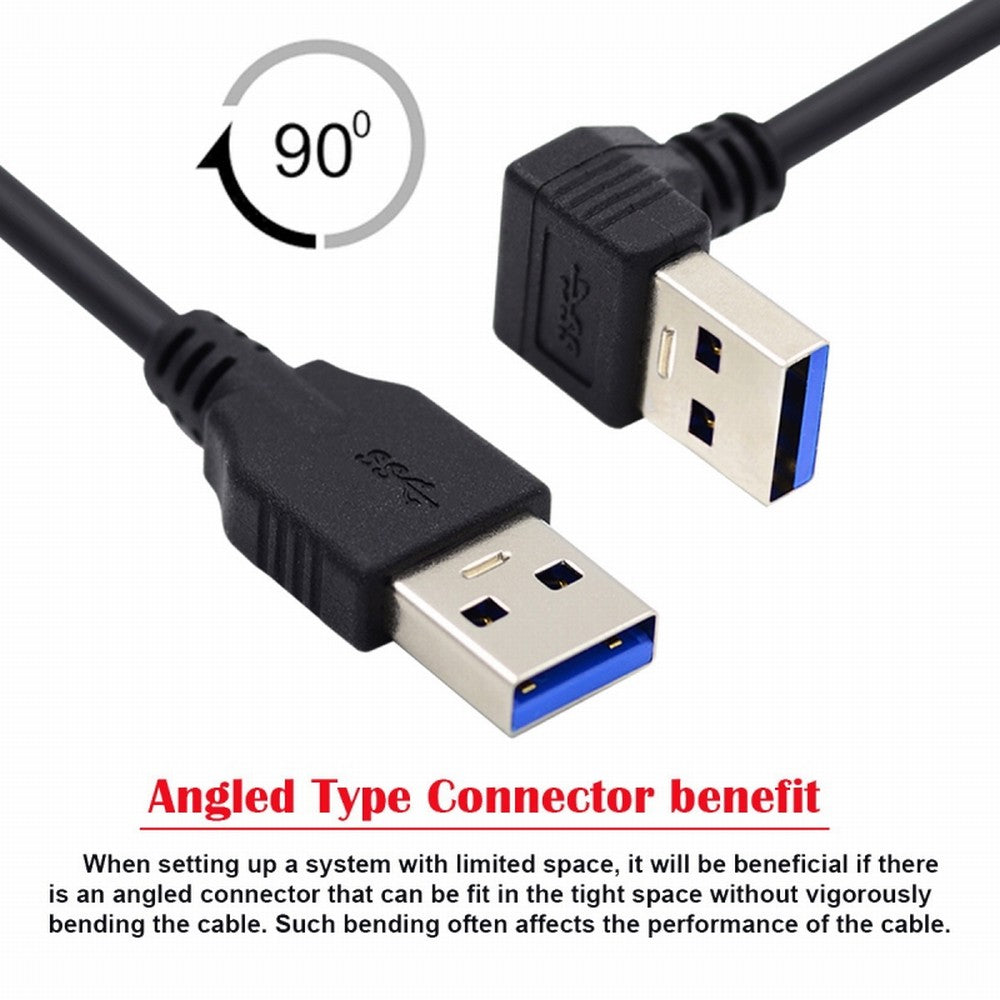 Angled USB 3.0 Type-A Male to Straight 3.0 Type-A Male Data 5Gbps Cable 90 Degree Down Angled 40cm U3-069-DN