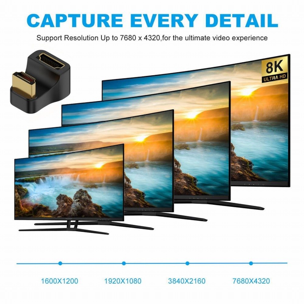 HDMI Male Type-A to HDMI Female Port Savers 360 Degree Down Opposite U Shape Back Angled Extension Adapter Converter HD-024-DN