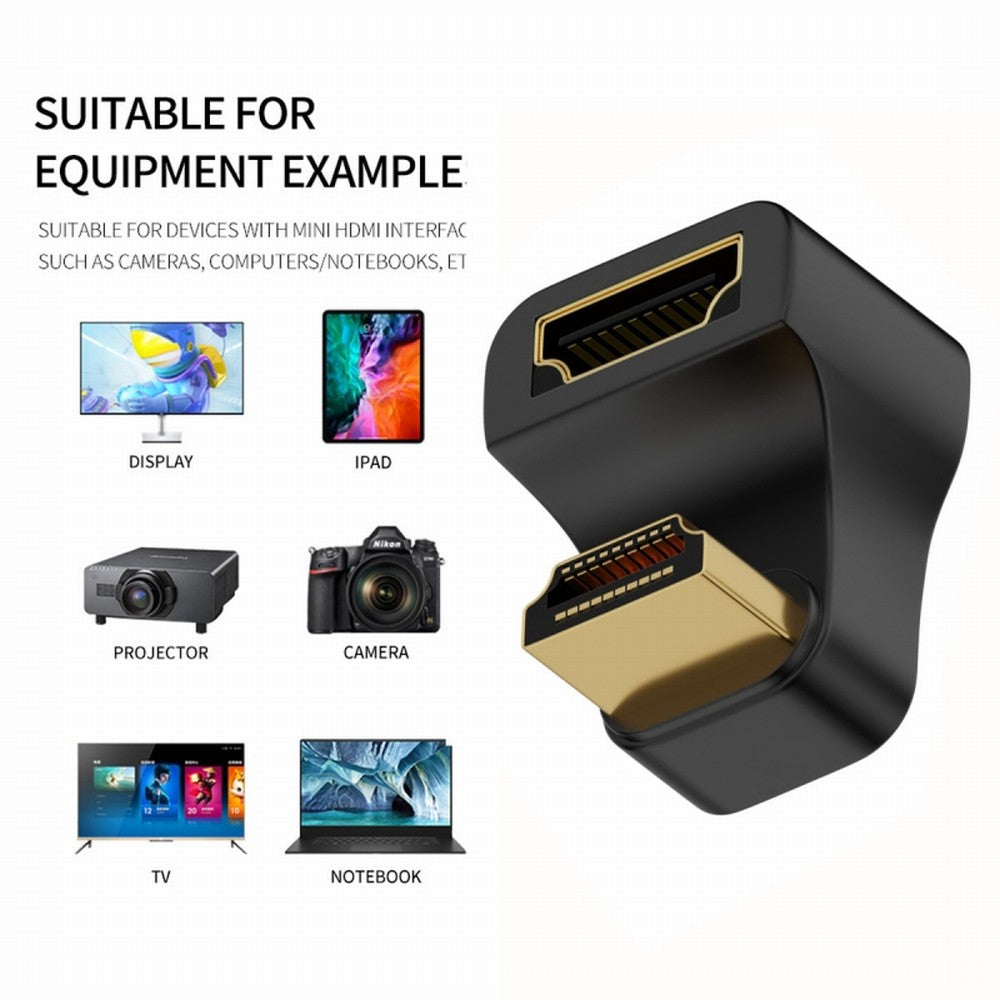 HDMI Male Type-A to HDMI Female Port Savers 360 Degree Down Opposite U Shape Back Angled Extension Adapter Converter HD-024-DN