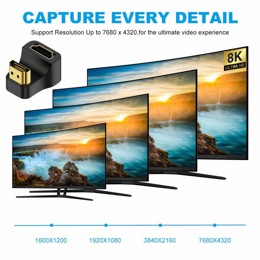 HDMI Male Type-A to HDMI Female Port Savers 360 Degree Up Opposite U Shape Back Angled Extension Adapter Converter HD-024-UP