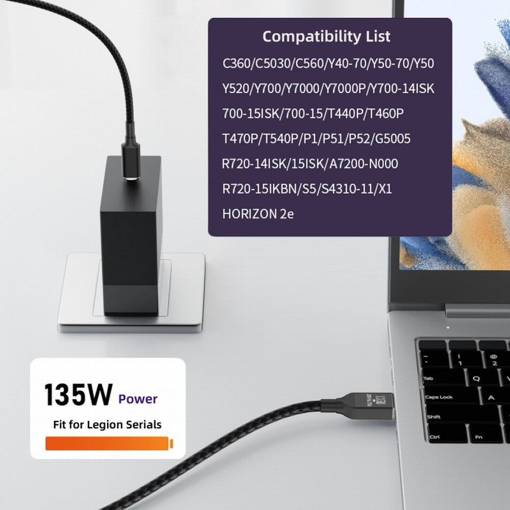 Type-C USB-C 135W to DC Rectangle 11.0*4.5mm Power PD Charge Cable for Thinkpad X1 Legion Y7000P Laptop DC20V 6.25A UC-106-DC135W