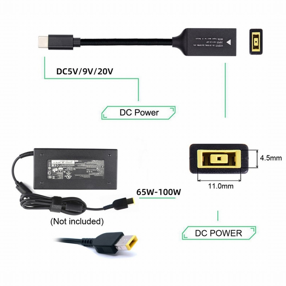 Rectangle Jack Thinkpad X1 Input to USB-C Type-C Power Plug Charge Cable for Laptop Phone PD9V 5V 20V UC-149-1145MM