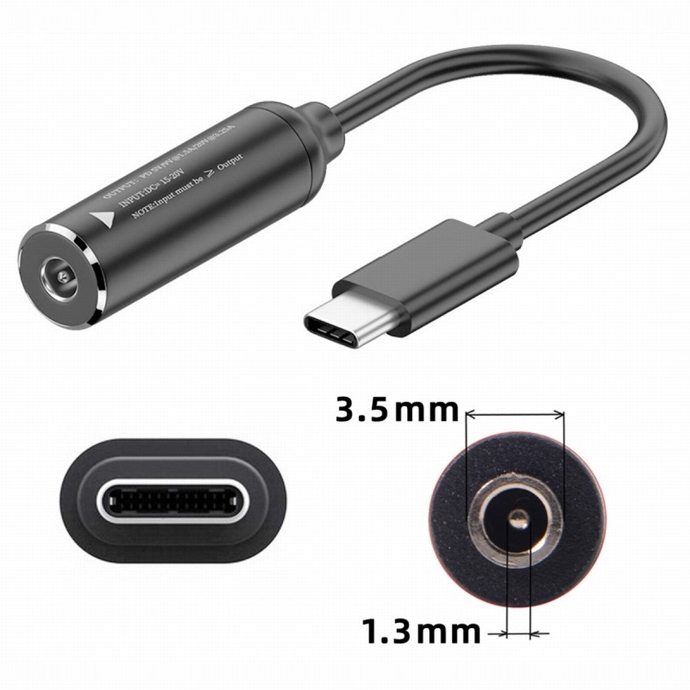 DC Jack 3.5x1.35mm Input to USB-C Type-C Power Plug Charge Cable for Laptop Phone PD9V 5V 20V UC-149-3513MM