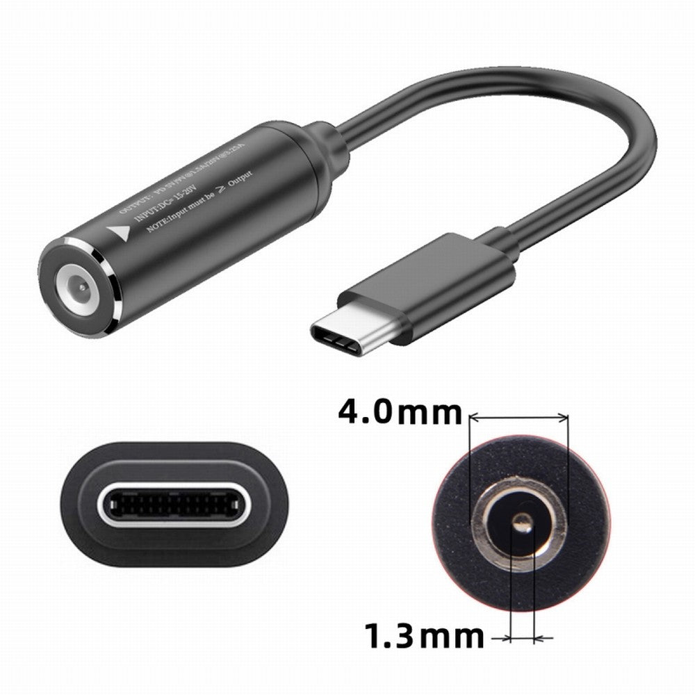 DC Jack 4.0x1.3mm Input to USB-C Type-C Power Plug Charge Cable for Laptop Phone PD9V 5V 20V UC-149-4013MM