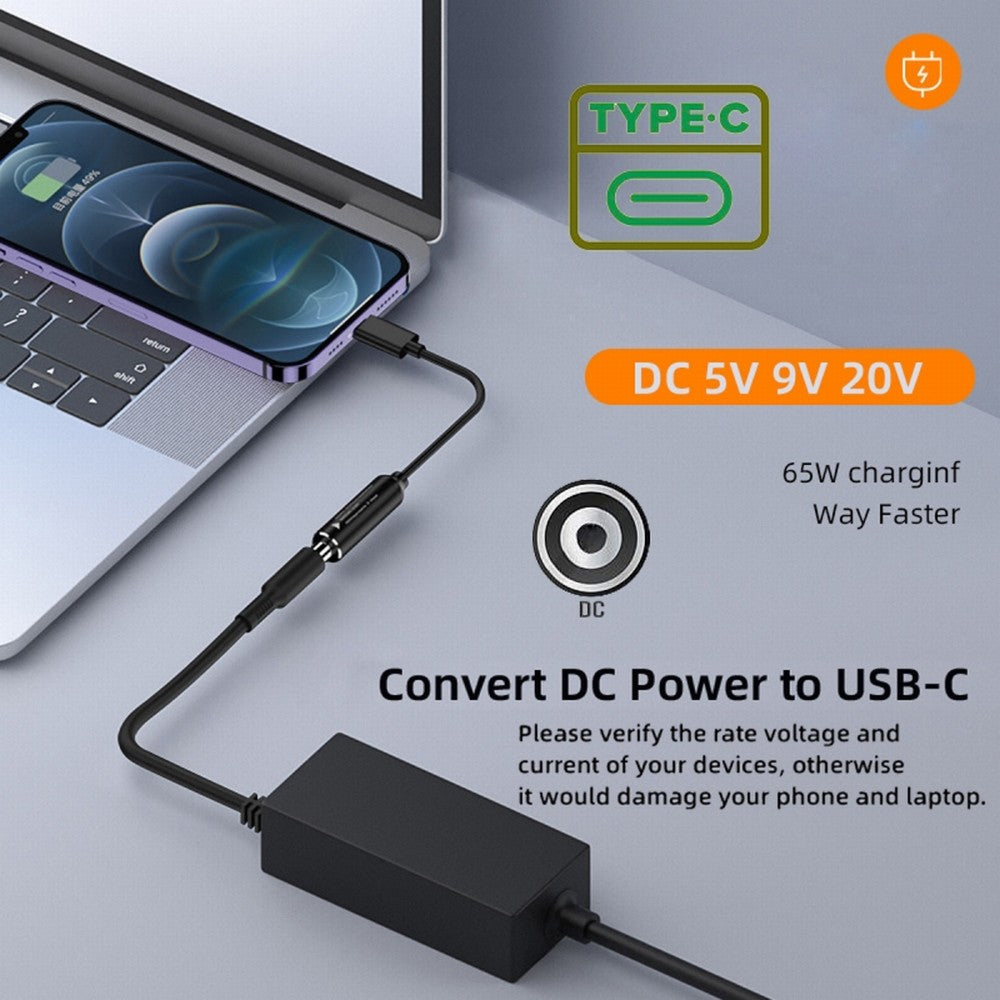 DC Jack 4.8x1.7mm Input to USB-C Type-C Power Plug Charge Cable for Laptop Phone PD9V 5V 20V UC-149-4817MM