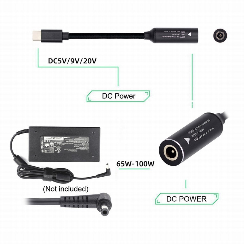 DC Jack 5.5x1.7mm Input to USB-C Type-C Power Plug Charge Cable for Laptop Phone PD9V 5V 20V UC-149-5517MM