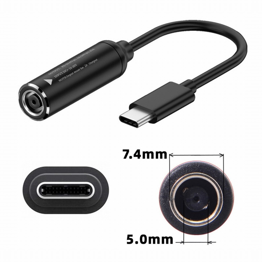 DC Jack 7.4x5.0mm Input to USB-C Type-C Power Plug Charge Cable for Laptop Phone PD9V 5V 20V UC-149-7450MM