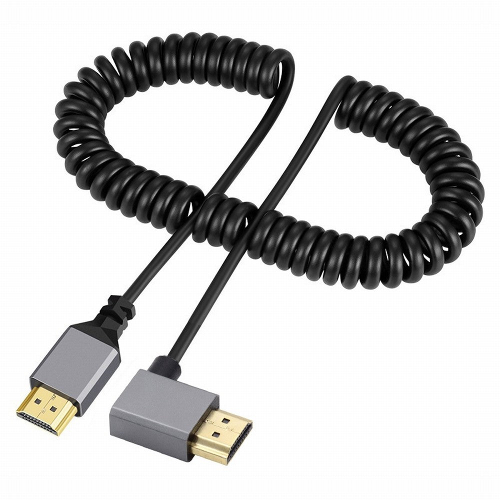 HDMI 2.0 Male to HDMI Male 4K 60hz Stretch Coiled Cable Right Angled 90 Degree for HDTV Computer Laptop Monitor HD-035-RI