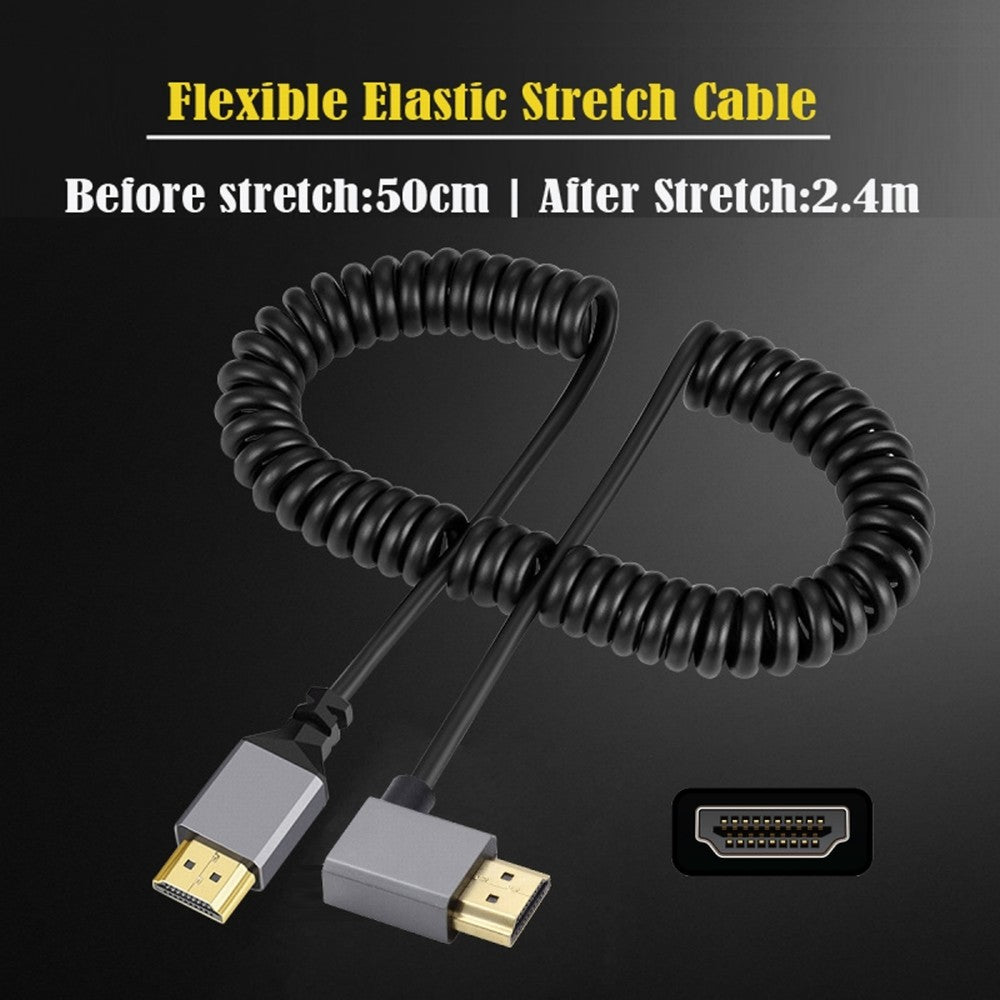 HDMI 2.0 Male to HDMI Male 4K 60hz Stretch Coiled Cable Right Angled 90 Degree for HDTV Computer Laptop Monitor HD-035-RI