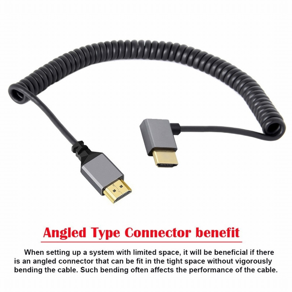 HDMI 2.0 Male to HDMI Male 4K 60hz Stretch Coiled Cable Left Angled 90 Degree for HDTV Computer Laptop Monitor HD-035-LE