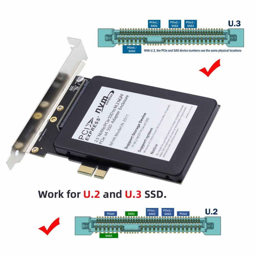 PCI-E 4.0 X1 Lane to U.2 U.3 Kit SFF-8639 Host Adapter for Motherboard PM1735 NVMe PCIe SSD SA-093